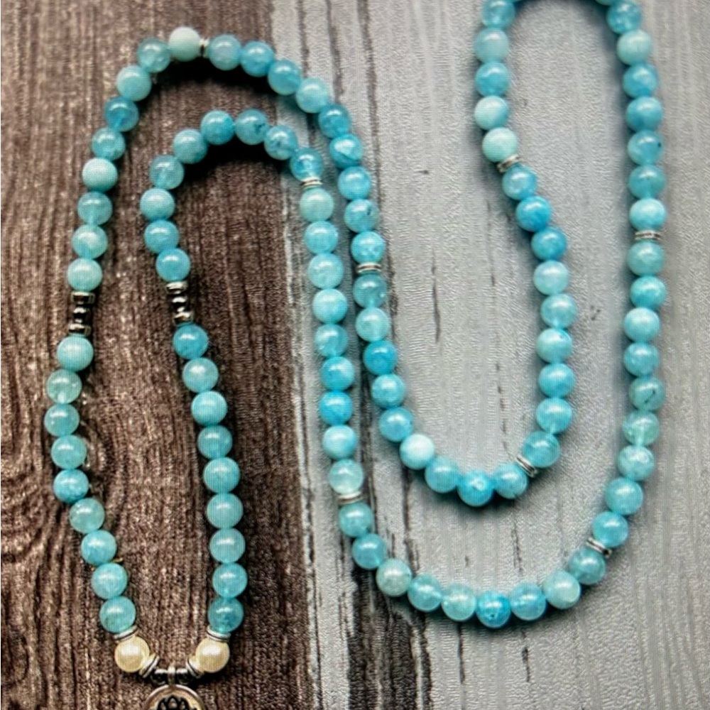 NWOT PRANA HEART AQUAMARINE LOTUS AND ZINC BRACELET/NECKLACE ! Calming healing. - Picture 3 of 6